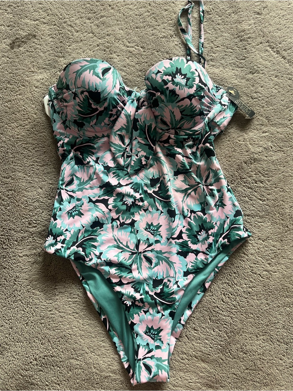 Victoria's Secret Mint and Pink Floral One-Piece Swimsuit (missing a strap)